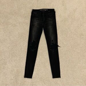 American Eagle Outfitters Black Distressed Skinny Jeans